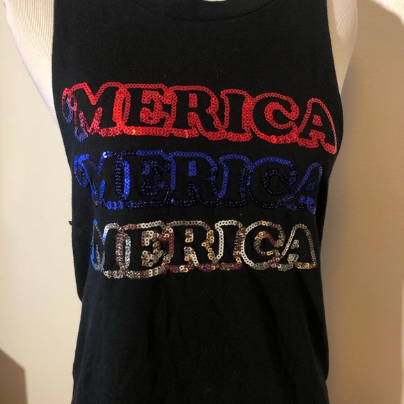PINK Victoria’s Secret Black Patriotic Tank top sequin ‘Mercia red white - Picture 3 of 6